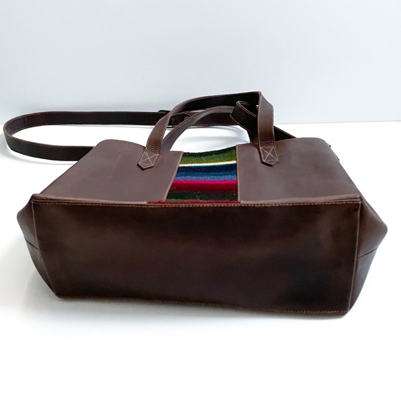 The White Yak Aztec Textile Brown Leather Tote Satchel with Strap - Picture 3 of 7